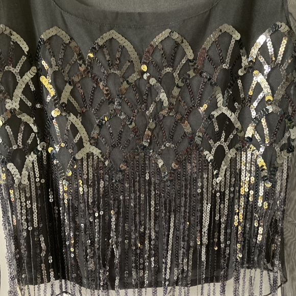 Pre-loved designer Luis Civit Women's Black Sequins Mesh Blouse UK Size 16 - Picture 10 of 17